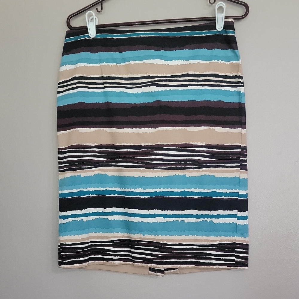 Talbots Blue Green Black Tan White Midi Pencil Skirt Size 8P